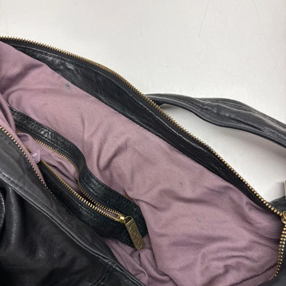 Kooba Hobo Shoulder Bag Slouchy Black Leather Triple Brass Ring Boho Indie Y2K